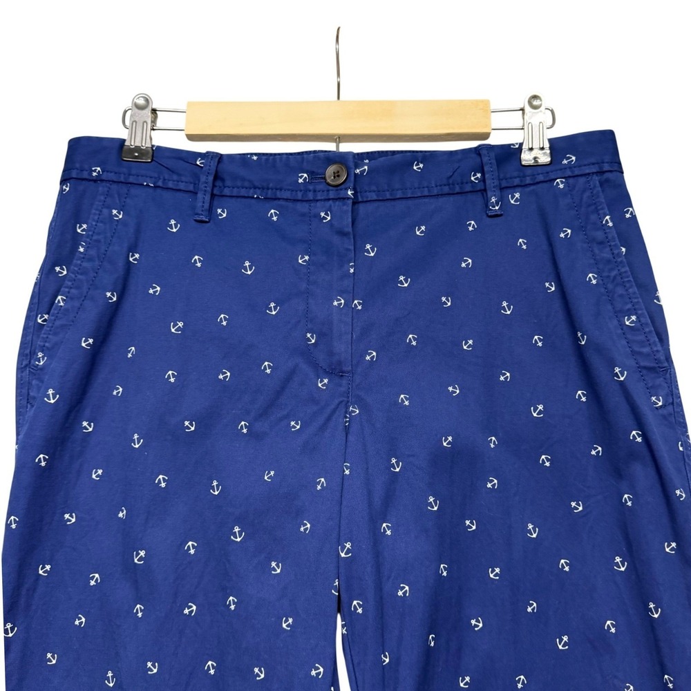 Talbots Relaxed Chino Pants Womens Size 8 Navy Blue Anchor Print Nautical Cotton